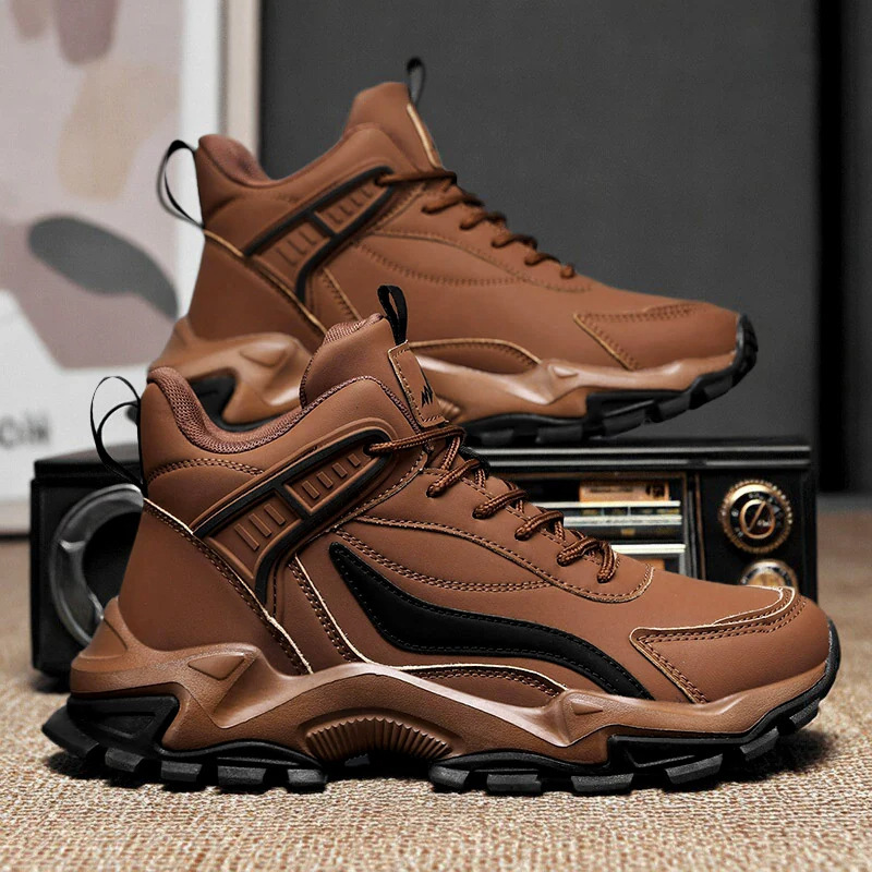 High-top men's shoes, autumn/winter 2026 new collection, genuine leather, durable, athletic basketball shoes, suitable for teenagers, running shoes, brown, dad shoes style High-top men's shoes, autumn/winter 2026 new collection, genuine leather, durable, athletic basketball shoes, suitable for teenagers, running shoes, brown, dad shoes style