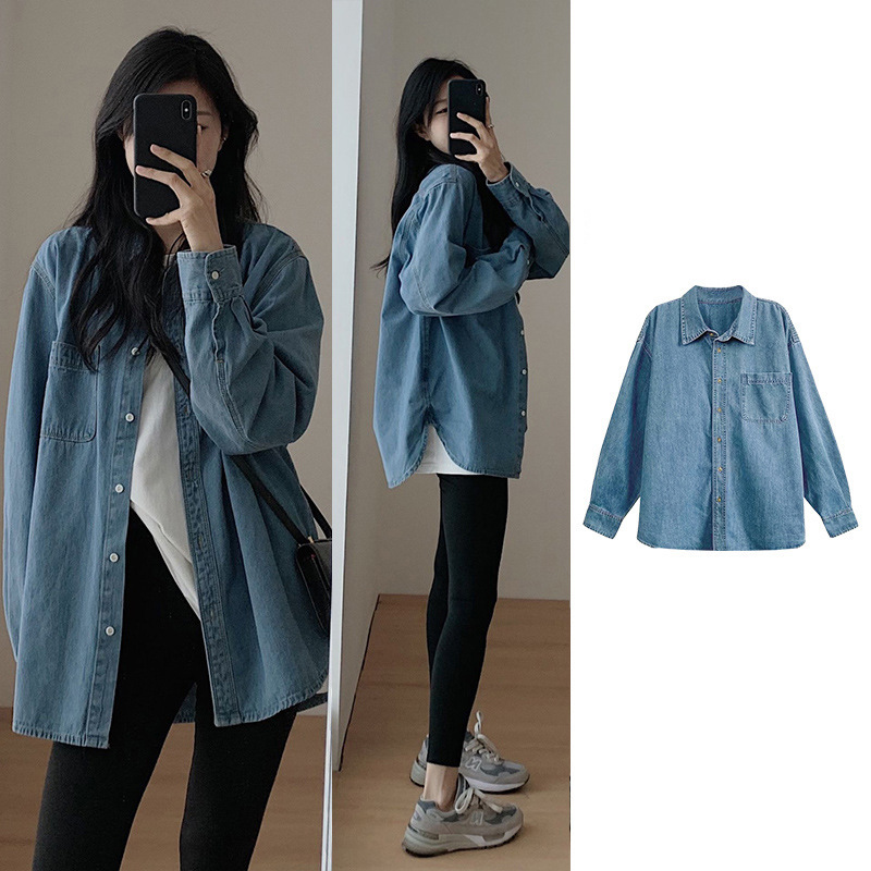New Maternity Wear for Early Spring and Autumn, Unique Design French-Style Denim Shirt Jacket Top, Petite Set New Maternity Wear for Early Spring and Autumn, Unique Design French-Style Denim Shirt Jacket Top, Petite Set