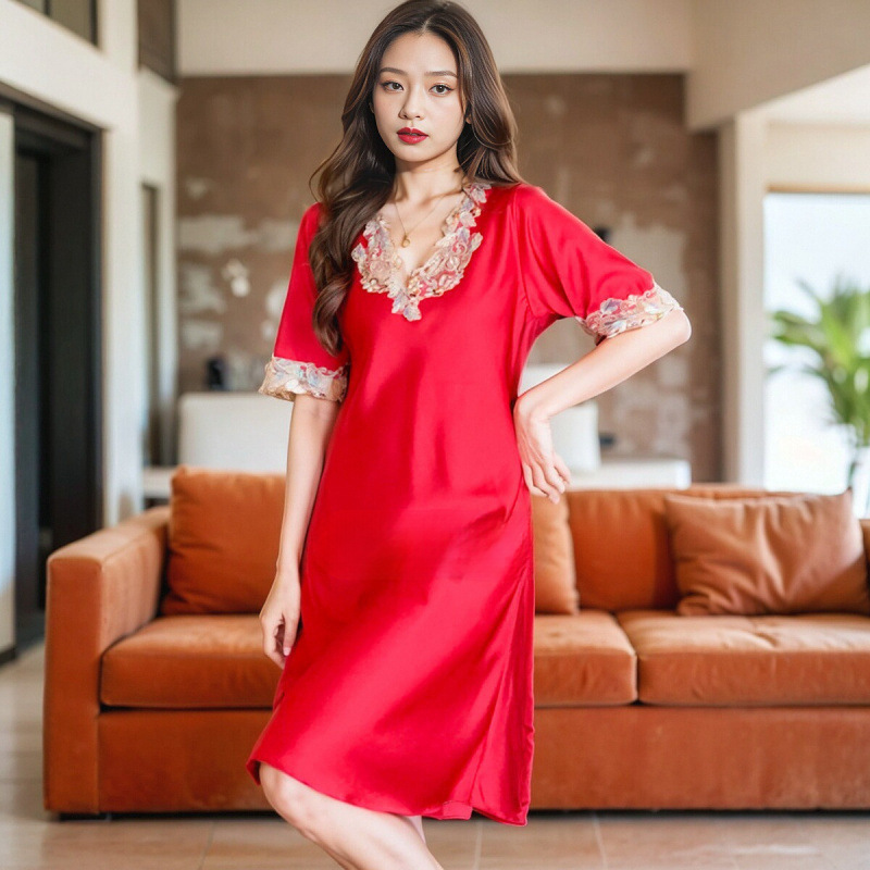 D 레드 레이스 잠옷