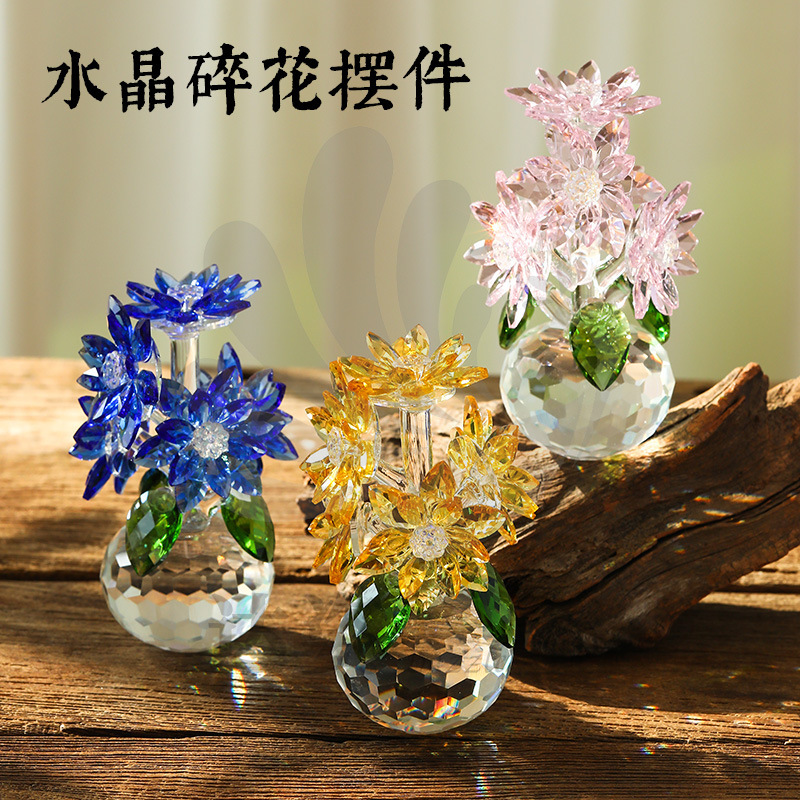 Specially Designed for Cross-Border Crystal Glass Crafts to Simulate 5 Small Lotus Ornaments as Gifts for Friends