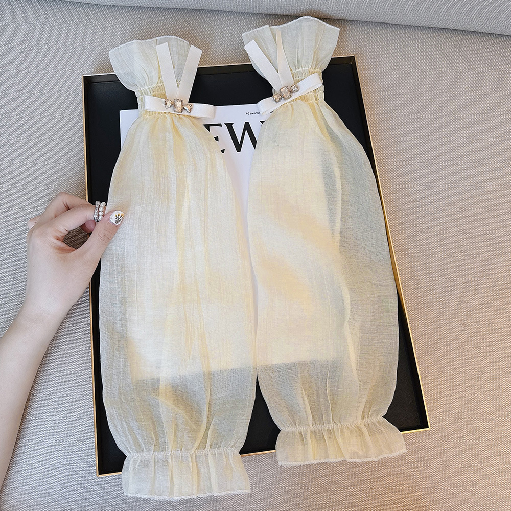 New Arrival Women's Summer Hot-Selling Outdoor Cycling Arm Sleeves with Pleated Texture, Breathable Design, and Adorable Bow Details—Sweet & Chic Hand Sleeves