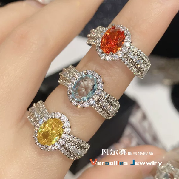 Versa Vintage Italian woven lace colorful treasure ring gold-plated micro-inlaid sky blue index finger ring