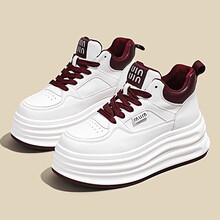 网红同款松糕厚底小白鞋2025春秋新款系带小个子加绒休闲鞋学生鞋