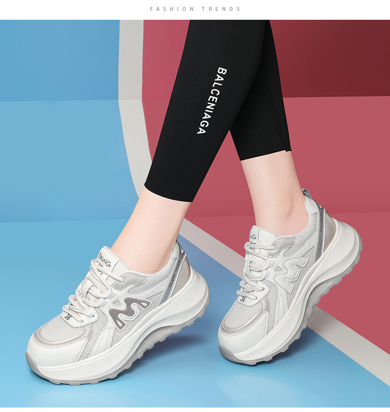 Giày sneaker nữ da thật kiểu waffle đế dày lưới thoáng khí mùa xuân hè 2026 — Trà sữa 7055, 7055 màu xám chi tiết 7