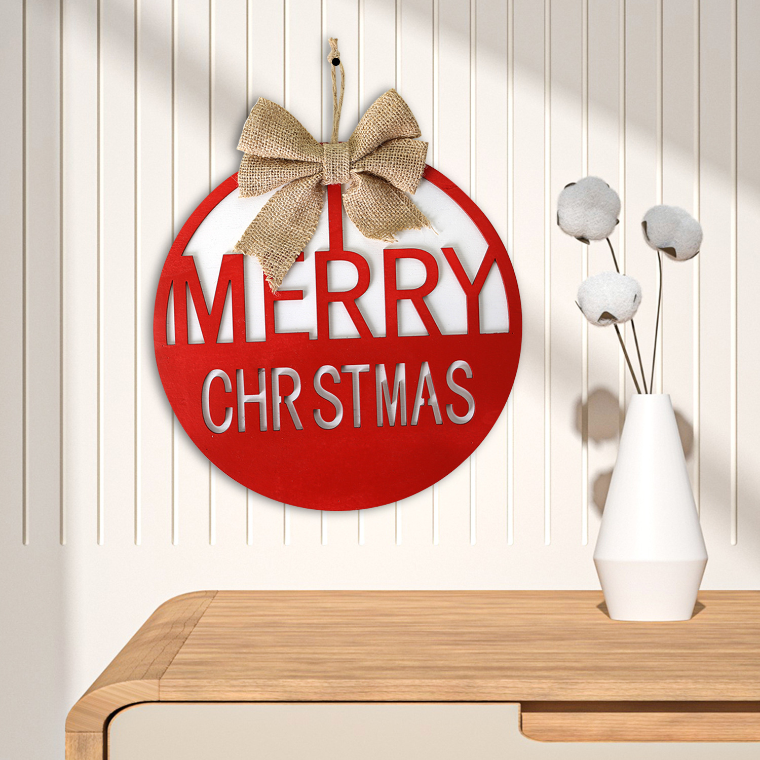 Pingente de Natal Estilo Country JOY Decoração Frontal Placa de Boas-vindas Redonda Placa de Porta de Madeira Pendurada_voghion.com