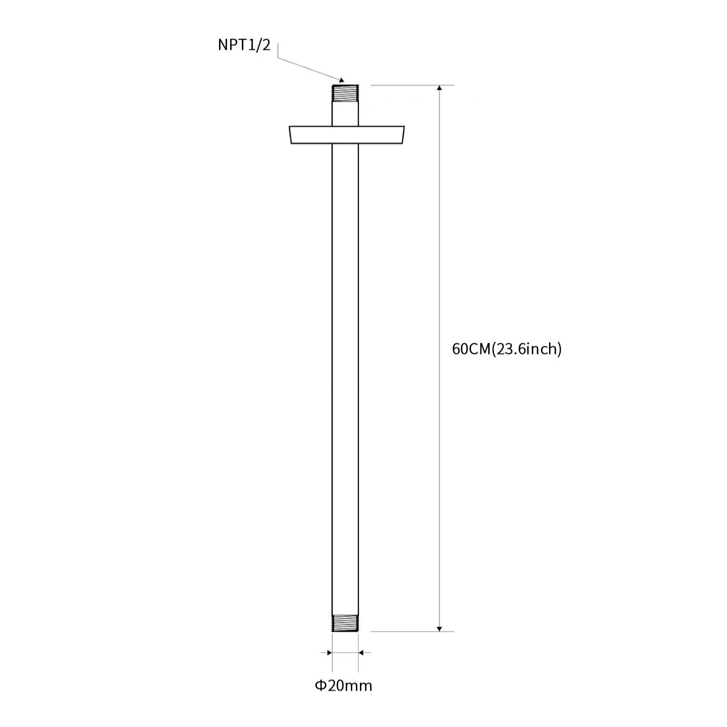 Иностранная торговля и сантехническая трубка NPT60CM по американскому стандарту, сверхдлинная потолочная арматура для душа, верхняя струйная насадка, 24 дюйма, душевой элемент