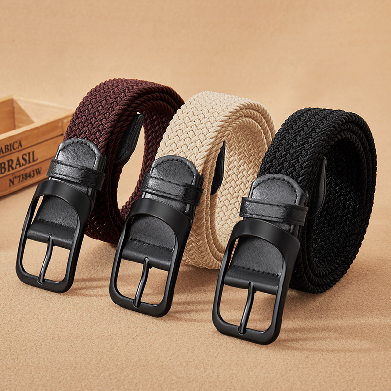 Minimalist Business Retro Leather Belt Woven For Men And Women, No-Punch Elastic Belt With Alloy Pin Buckle, Canvas Belt, Trendy In-Stock Di_voghion.com