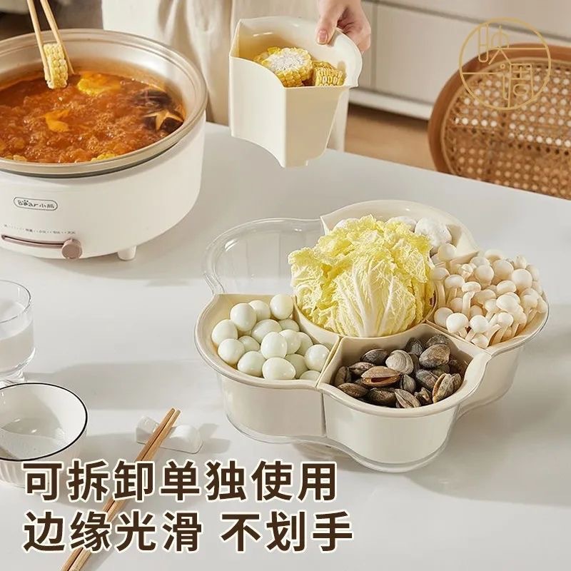 Simple rotating hot pot platter for home use, double-layer vegetable and fruit compartmentalized washing and preparation storage rotating tray