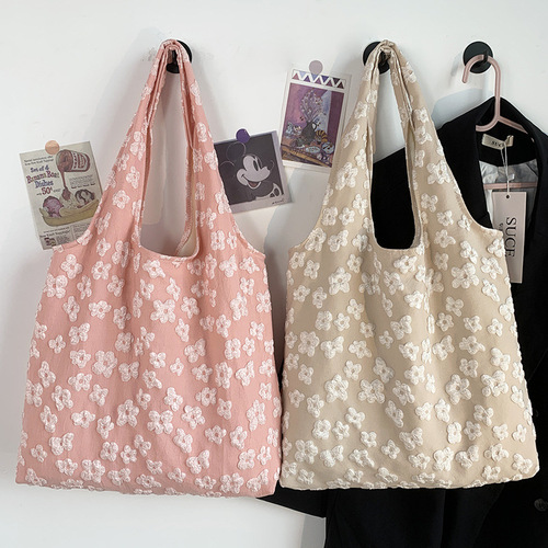 Canvas bag design, summer new bag, simple fairy flower lace shoulder bag, hand bag, literary bag