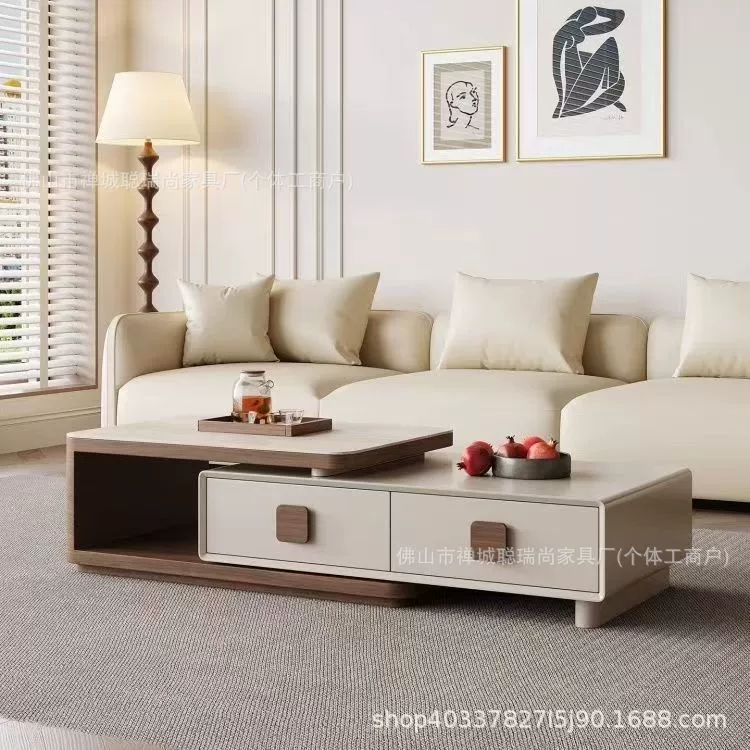 Журнальный столик Congruishang из бежевого травертина, выдвижной, для гостиной, современный журнальный столик для небольшой квартиры и комбинация с тумбой под телевизор.