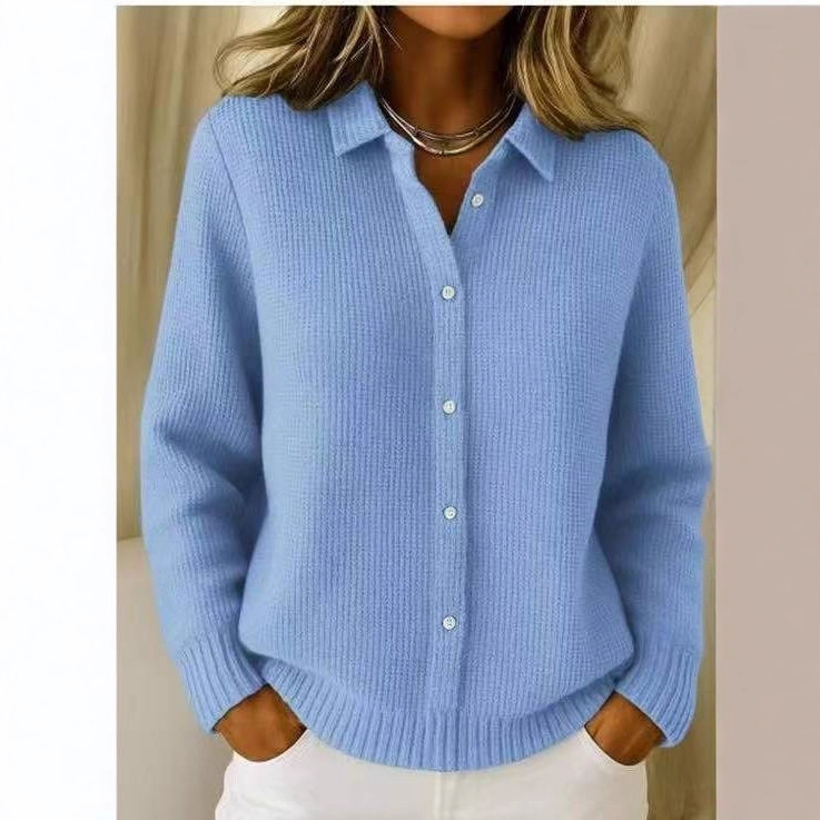 2025 European and American Cross-Border Button Knitted Lapel Sweater Cardigan Jacket Autumn and Winter New Pure Color Casual Fashion Women's Clothing