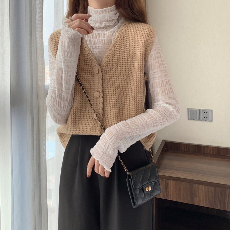 2024 primavera y otoño nuevo cuello de punto Chaleco de las mujeres cardigan chaleco exterior apilados suéter chaleco abrigo image 5