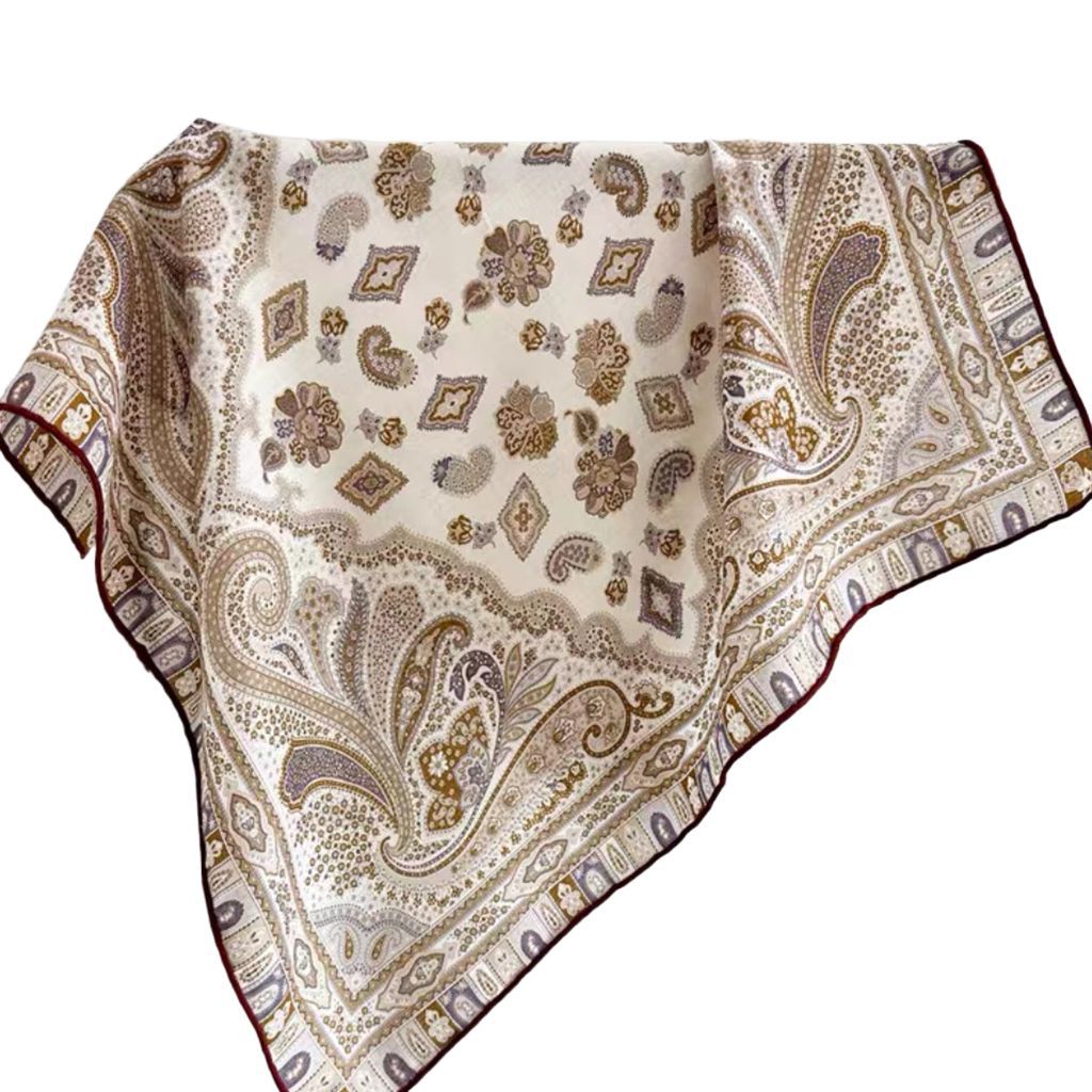 New French Vintage Silk Wool Square Scarf Autumn Winter Stylish Double-Sided Two-Tone Silk Wool Scarf For Women - Thumbnail 2