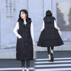 长款过膝羽绒棉马甲女韩版连帽休闲背心外穿宽松马夹保暖坎肩外套