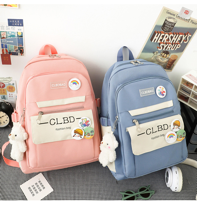 Fashion New Sweet Four-piece Canvas Schoolbag Stitching Large Capacity Backpack display picture 4