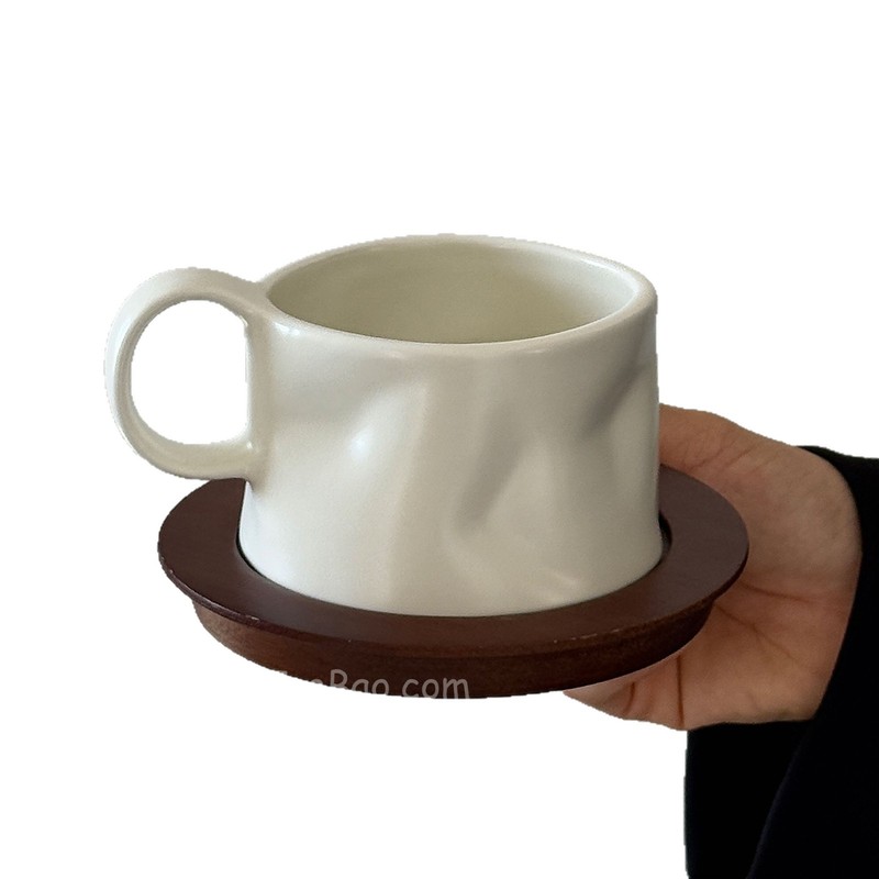 Sanq中古风褶皱咖啡陶瓷杯碟哑光白拉花拿铁杯下午茶水杯小众礼物|undefined