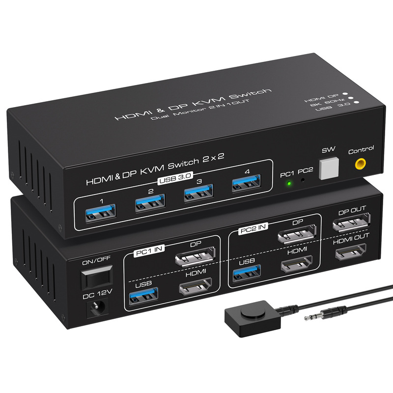 DP HDMI KVM dual-screen switcher two-in two-out HDMI 2.1 DP1.4 8 K60HZ USB3.0