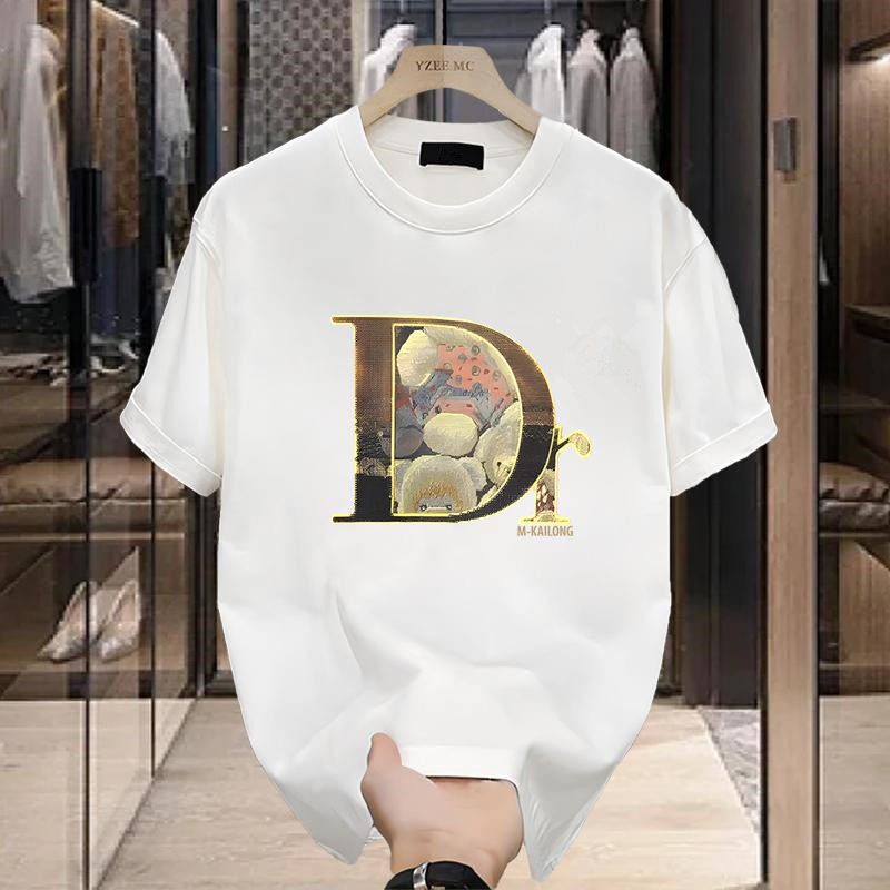 2023 sommer männer kurzarm Trendy Runde Führer Unten Lose Größe Top T-shirt_voghion.com