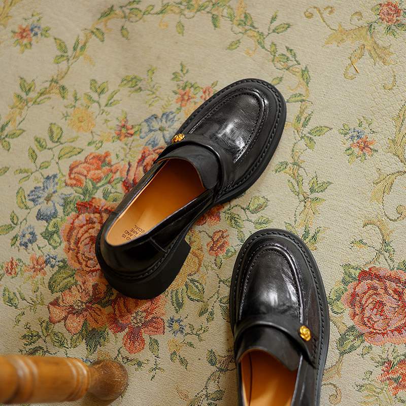 Great-looking ~ leather retro thick bottom thick high heel small man a pedal jk loafers women's small leather shoes spring