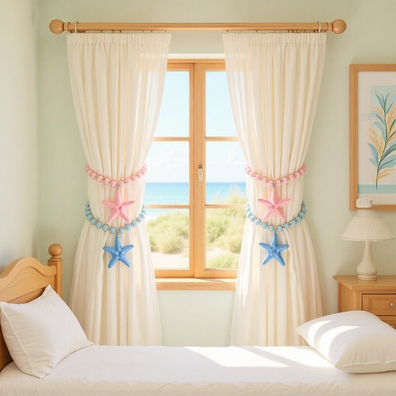 Magnetic Curtain Straps, Starfish Curtain Straps, Beach Series Curtain Buckles, Rope Delivery, Macaron Windows