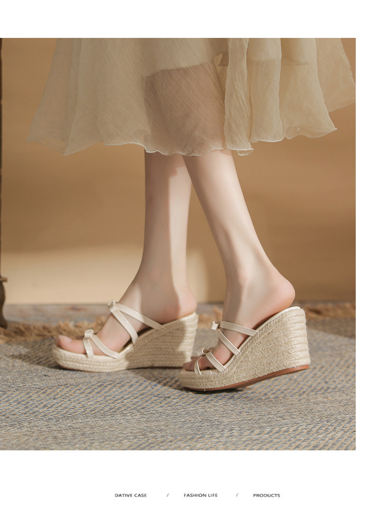Sandal cao gót nữ hở mũi đế xuồng bện thừng gót 9 cm — màu trắng ngà chi tiết 8