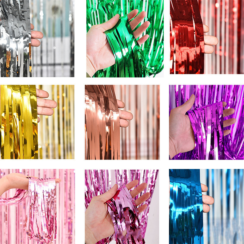 Cortina de lluvia, accesorios de decoración de cumpleaños, borlas, flores de dibujo, fondo de fiesta de boda, cortina de puerta de seda de lluvia de color 1*2m