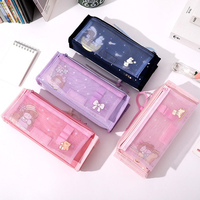 Primary and secondary school students Stationery Cartoon personality originality Pencil bag Yan value capacity Mesh bags oxford Pencil box