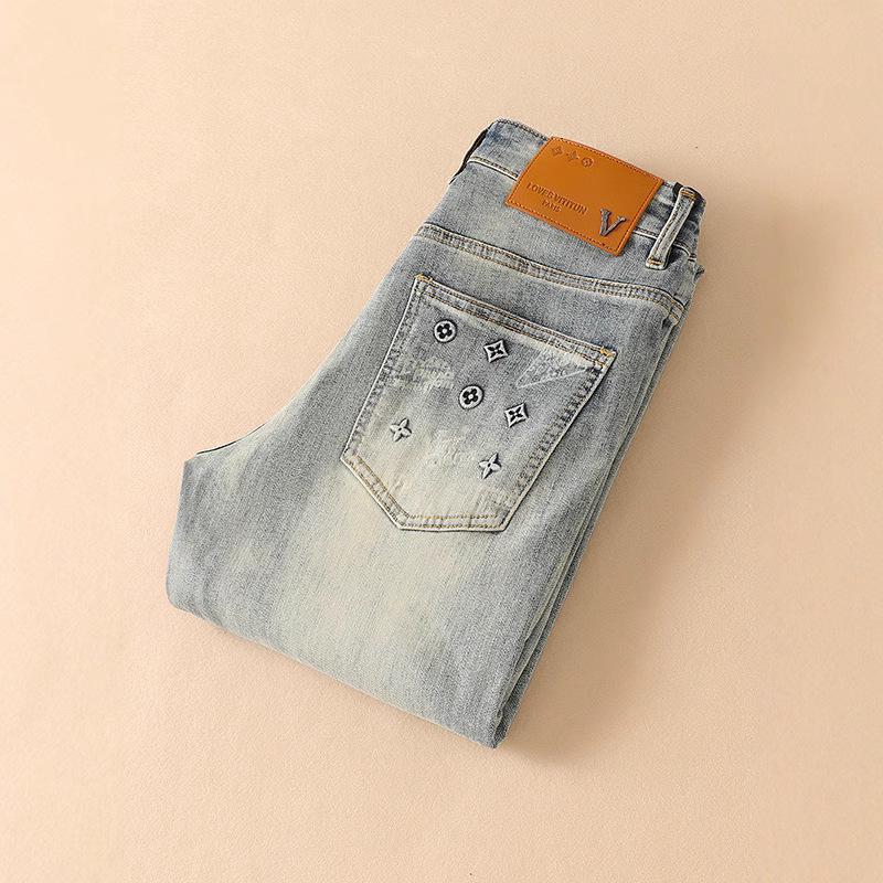 European Station Trendy 2025 Summer New High-End Men's Workwear Jeans, Washed and Non-Fading Factory Direct Sales