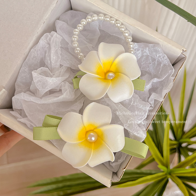 Super Fairy Pearl Plumerian Hair Clip Women's Side Bangs Duckbill Clip Mori Style Pony Tail Hair Ring Ins Bracelet Headwear