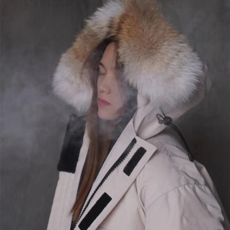 Big Goose Down Jacket 08 Long Expedition Graphite Grey Azure Wolf Fur Duck Down Maple Leaf Couple Parker Jacket