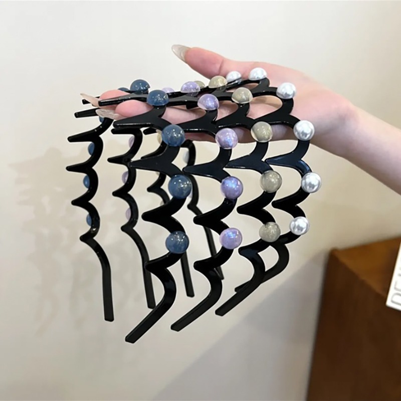 Perla de alto cráneo cabello flojo banda de cabello para lavado de la cara especial para mujeres fruzadas banda de cabello ondulado banda de cabello presión clip para el cabello