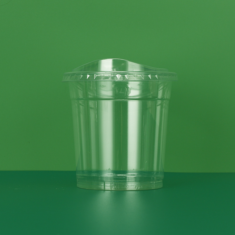 Taza de té con leche desechable de 98 calibre, cubierta de arco, cubierta plana de blíster PET, empaquetada para llevar, taza transparente, cubierta alta, punto de fábrica