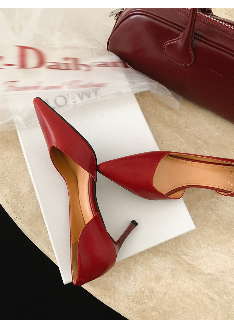 Giày sandal cao gót nữ mũi nhọn kín mũi hở gót, đế nhọn mềm đi làm — đen, màu đỏ tía, Màu trắng nhạt chi tiết 10