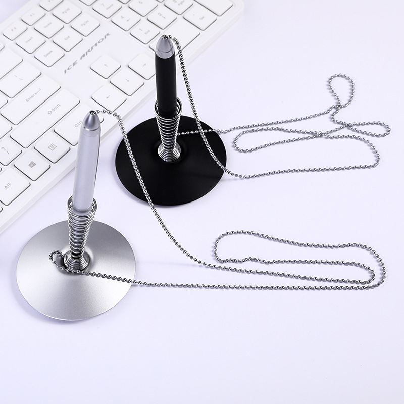 Manufacturer Wholesale Spring Chain Desk Pen Office Stationery Metal Signature Pen Engraved Logo Creative Advertising Gift Pen
