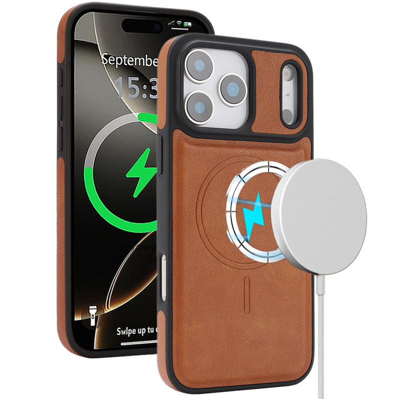 适用iPhone17ProMax无线充磁吸皮套高档手机壳侧贴皮内植绒17Pro|undefined