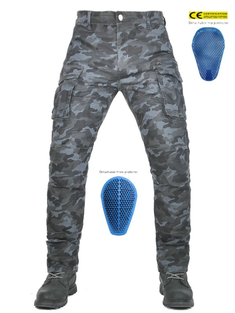 Pantalones de motocicleta VOLERO para hombres bolsas de camuflaje herramientas respirables anticaídas pantalones de motocicleta protectores de silicona