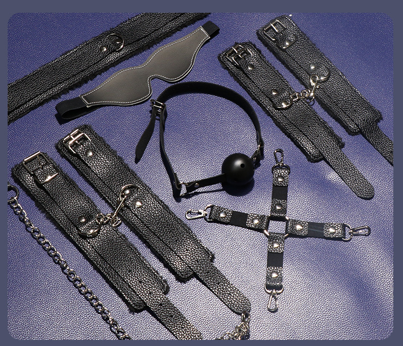 SM Plush Six-Piece Couple Set with Hand and Foot Cuffs and Mouth Gag — detail image 8