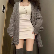 秋冬季复古宽松慵懒风气质毛衣外套女过膝中长款针织开衫外搭大衣
