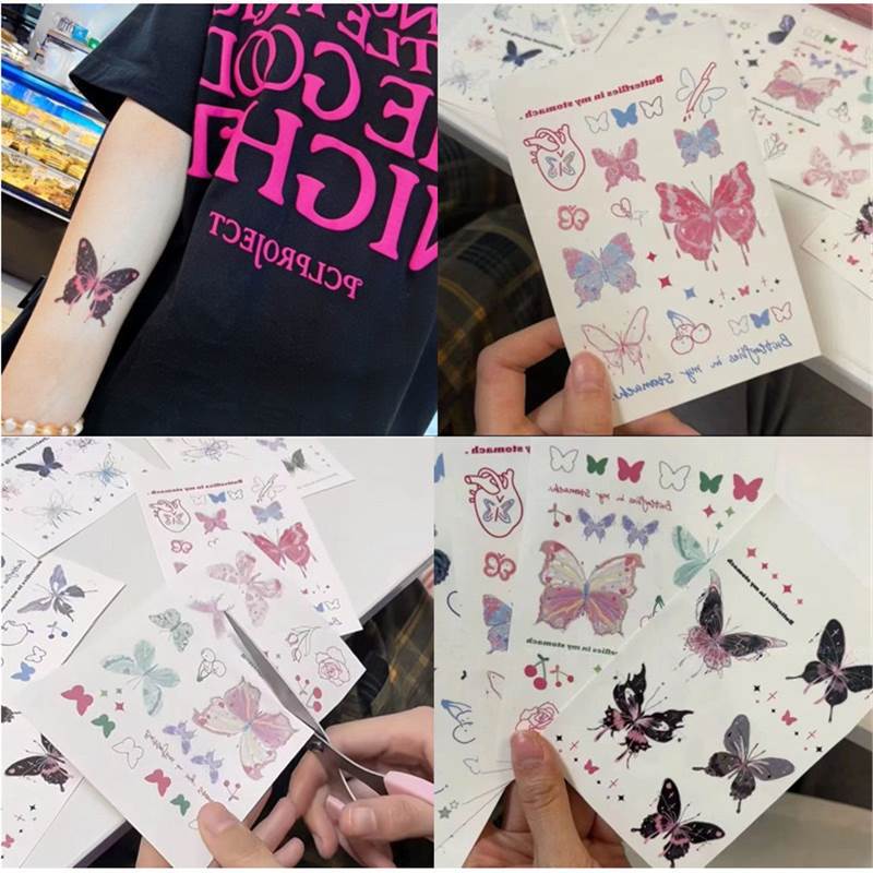 Small Fresh Color Butterfly Ins Style Dopamine Simulation Sticker Fairy Sweet Collarbone Lasting Waterproof Tattoo Sticker