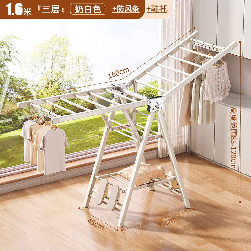 Percha de secado plegable sin instalación, piso al suelo, dormitorio, balcón ajustable, percha de secado interior y exterior, varilla de secado para bebés