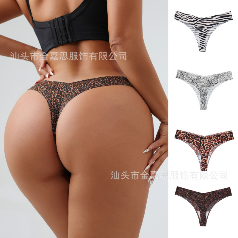 New Cross-Border European and American Seamless Low-Waist Underwear for Women, Breathable Sports Fitness Leopard Print One-Piece Large Size Thong