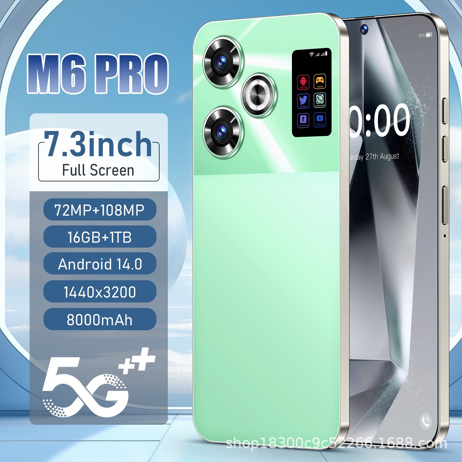 M6Pro smartfon 7.3 düymlük ekran, iki SIM kart, 4G dəstəyi