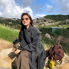 新款立领双面羊绒大衣女深灰色宽松显瘦秋冬高级感羊毛外套小个子