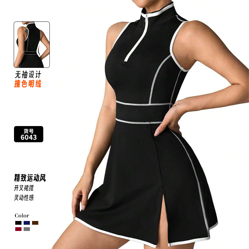 Cross-Border One-Piece Sports Fitness Short Skirt Pants for Women, Tight-Fitting High-Waisted Anti-Exposure Casual Yoga Wear, Fitness Tennis Skirt