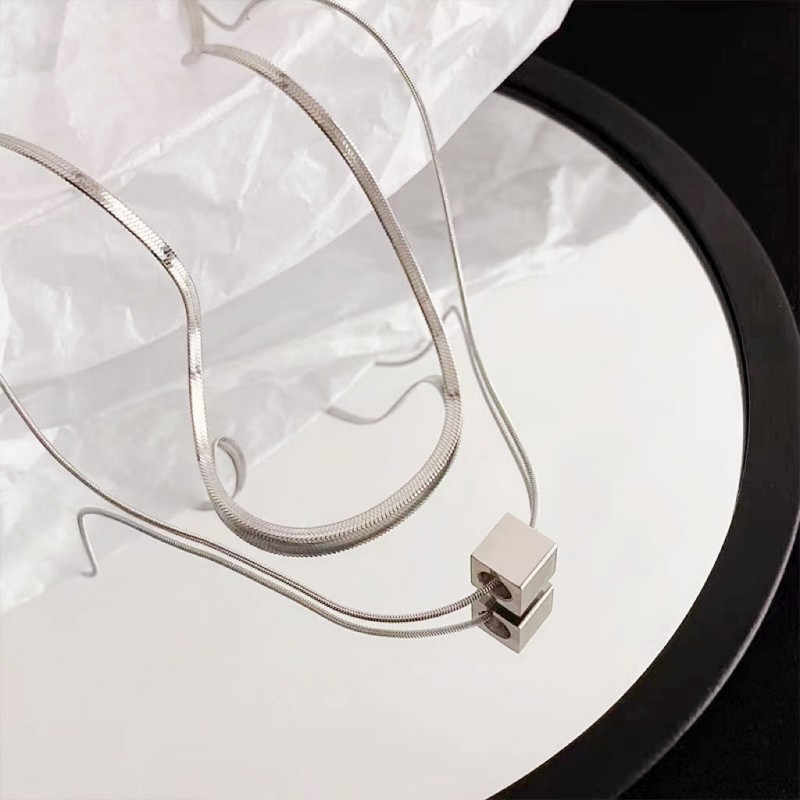 Minimalistische Doppellagige Quadrat-halskette Für Damen Herren_voghion.com