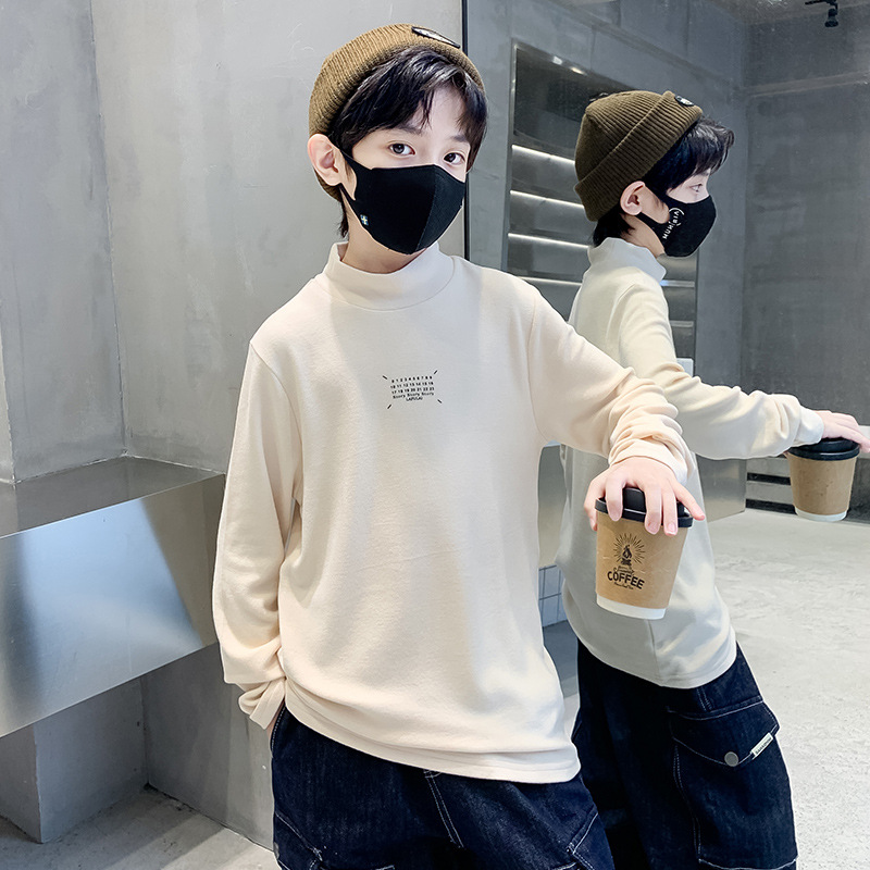 男童冬款雙面德絨打底衫2023新款中大童裝洋氣保暖男孩內搭上衣潮