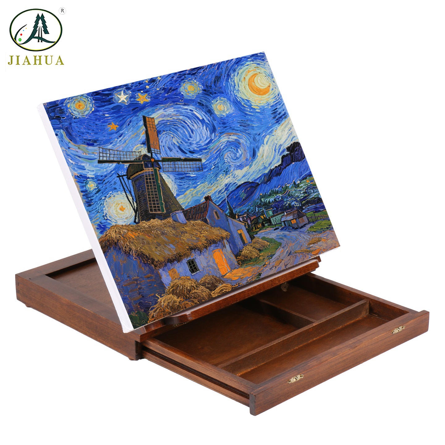Art Supplies Beech Wood Oil Painting Drawer-Type Painting Box Desktop Easel Solid Wood Portable Painting Box with Drawer