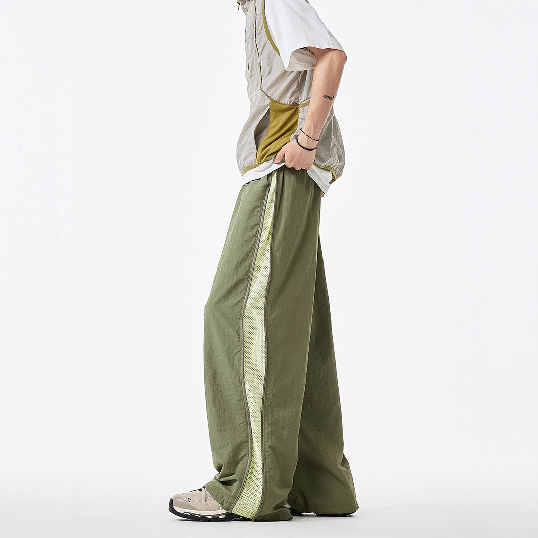 Men's Summer Thin Outdoor Hiking Sports Loose Casual Cargo Pants American Mesh Breathable Quick-Drying Paratrooper Pants