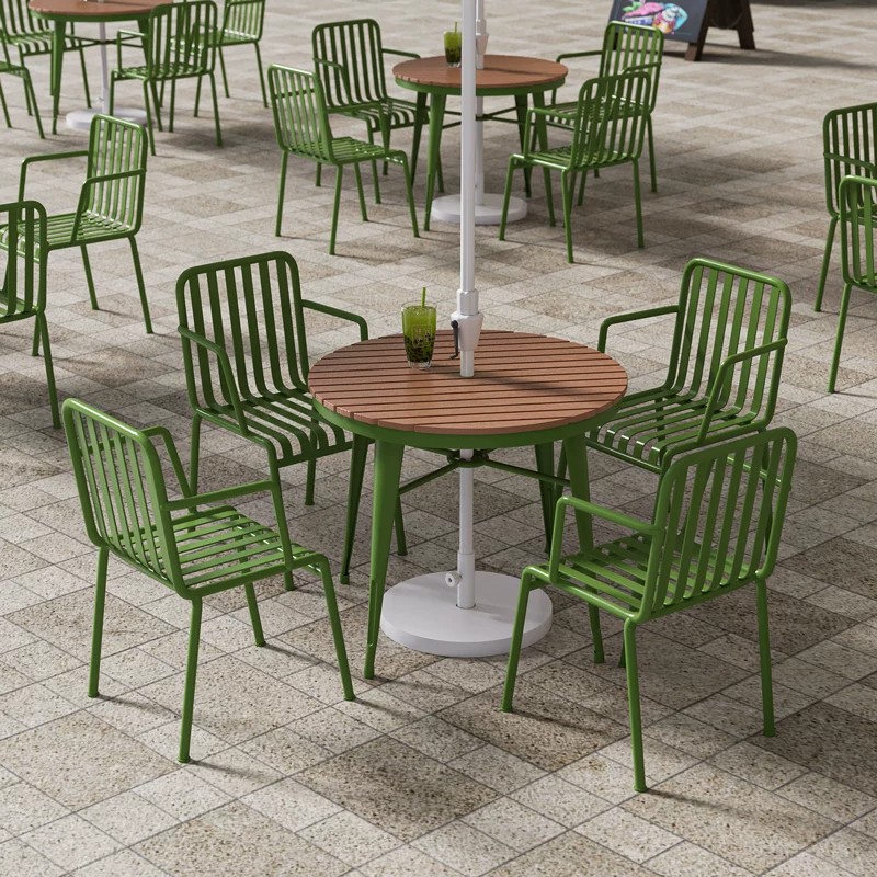 Courtyard outdoor table and chair set with colorful umbrella for coffee, milk tea, and dessert shops, outdoor leisure area, terrace outdoor furniture