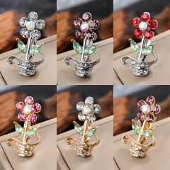European and American retro brooch flower pot brooch high-end sense small crowd silk scarf buckle diamond brooch factory direct sales 
